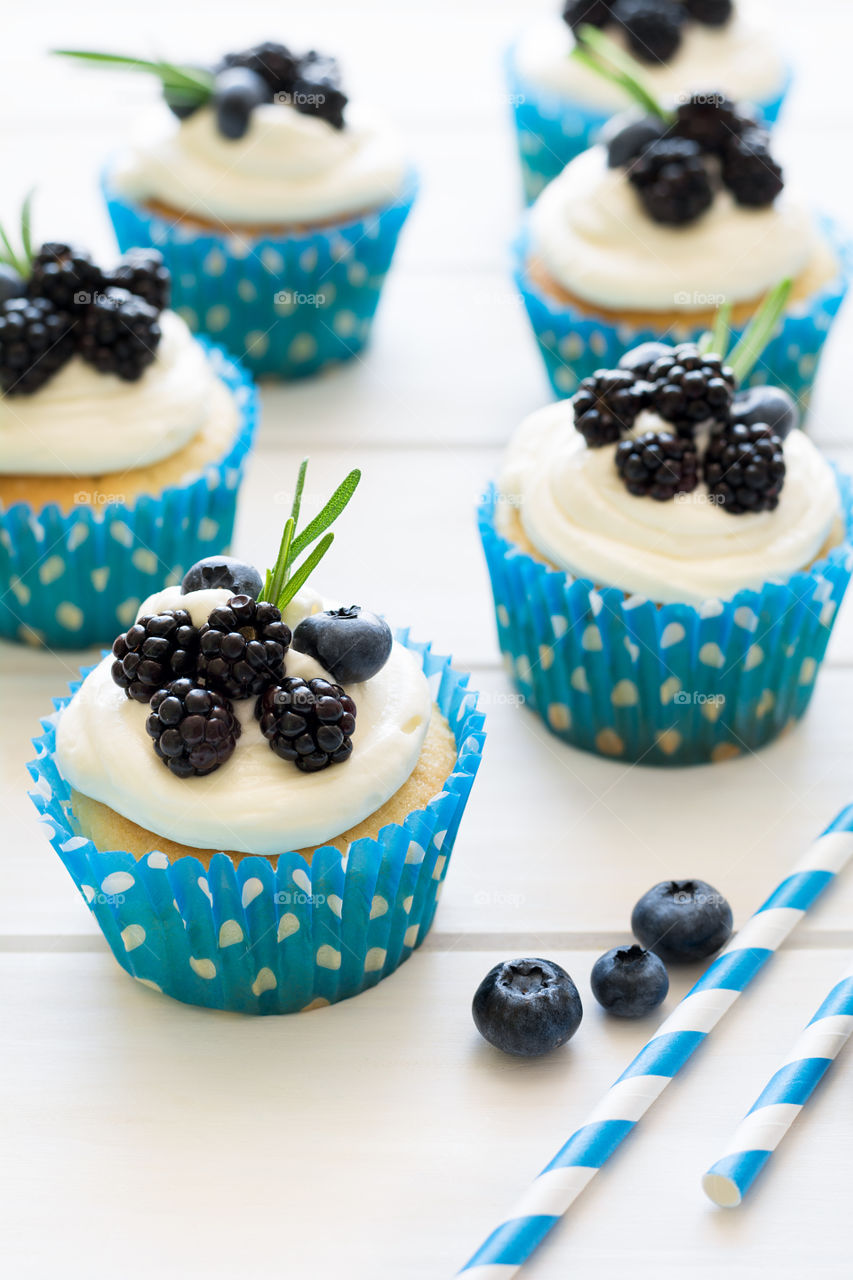 Homemade cupcakes with berries
