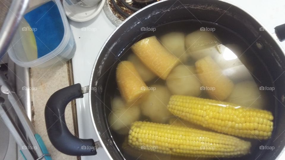 boiled potatoes corn plantains . boiled potatoes corn plantains