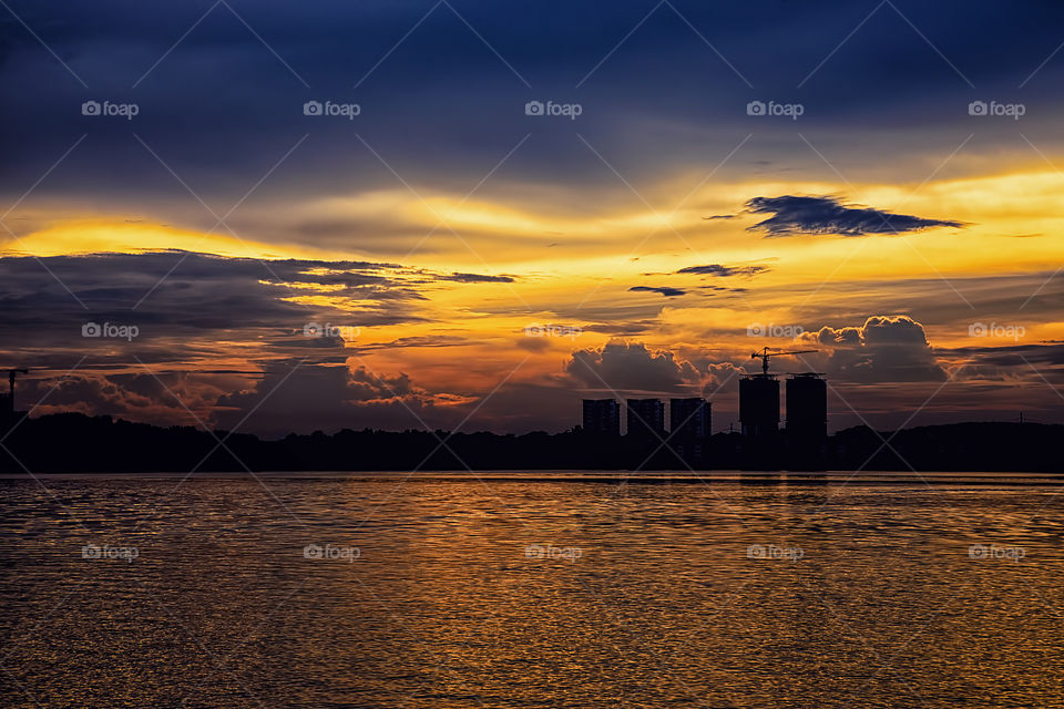 Scenic view of a lake during sunset
