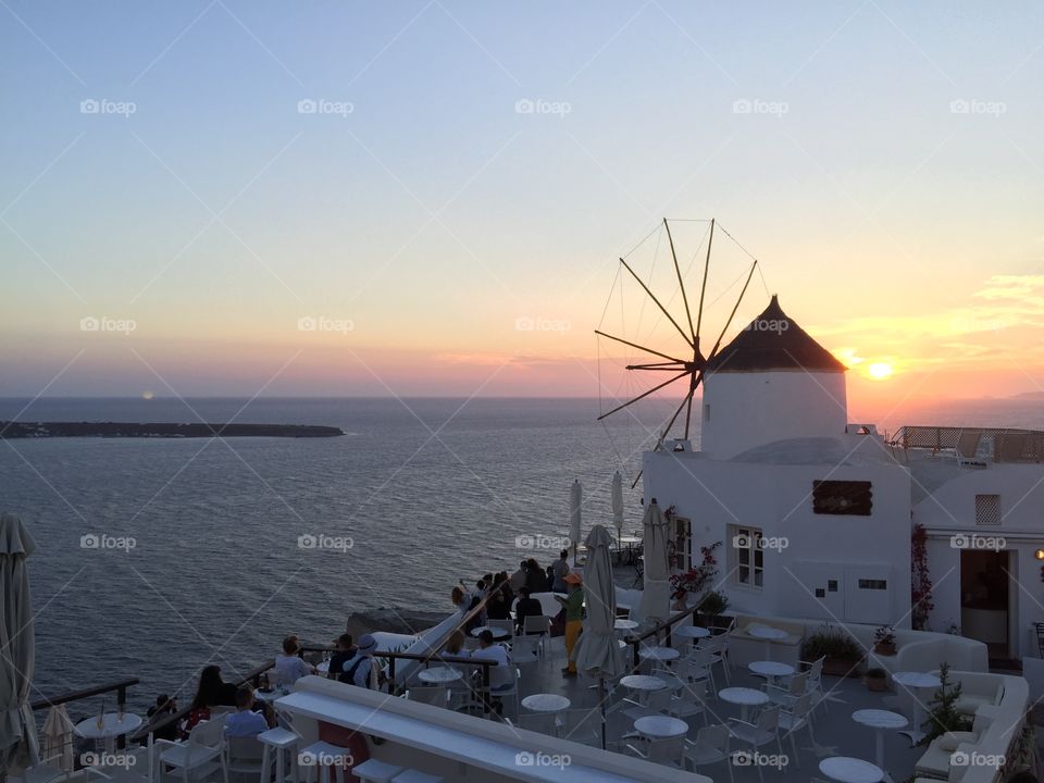 Mills of Óia Santorini at Sunset