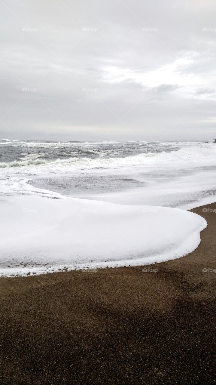 Foam on the Oregon coast. Near Lincoln City Oregon.