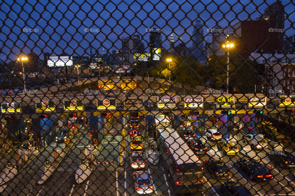 Traffic jam at toll station on New York express way