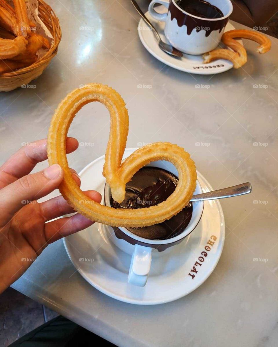 Heart Shaped Churros and Chocolate in Madrid, Spain
