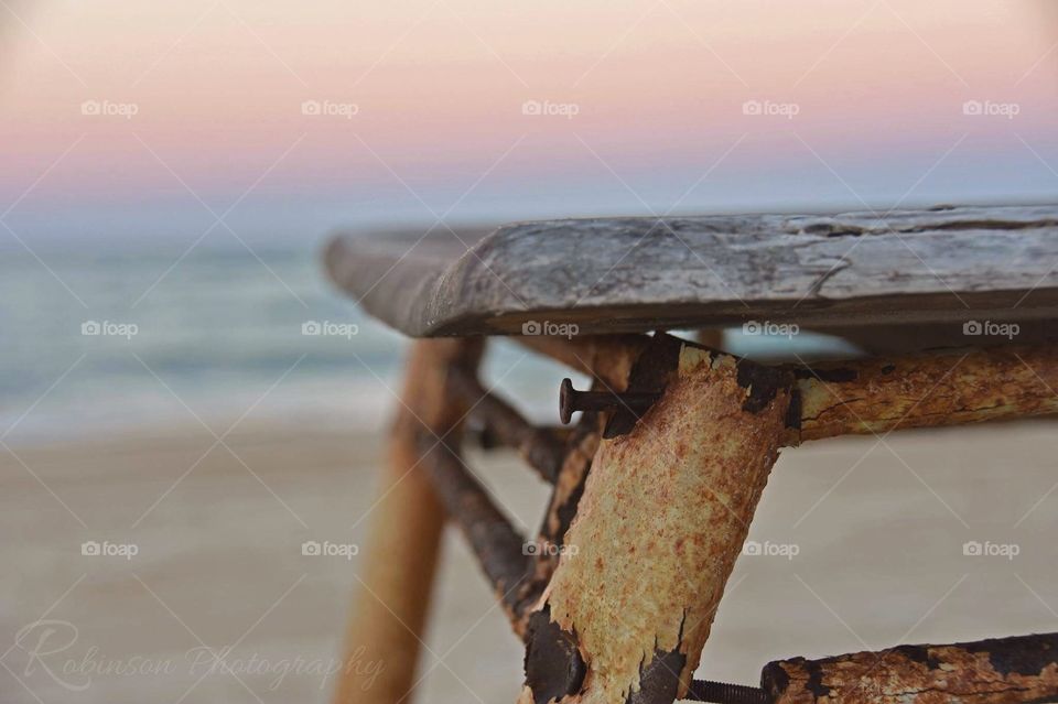 Rusty beach bench