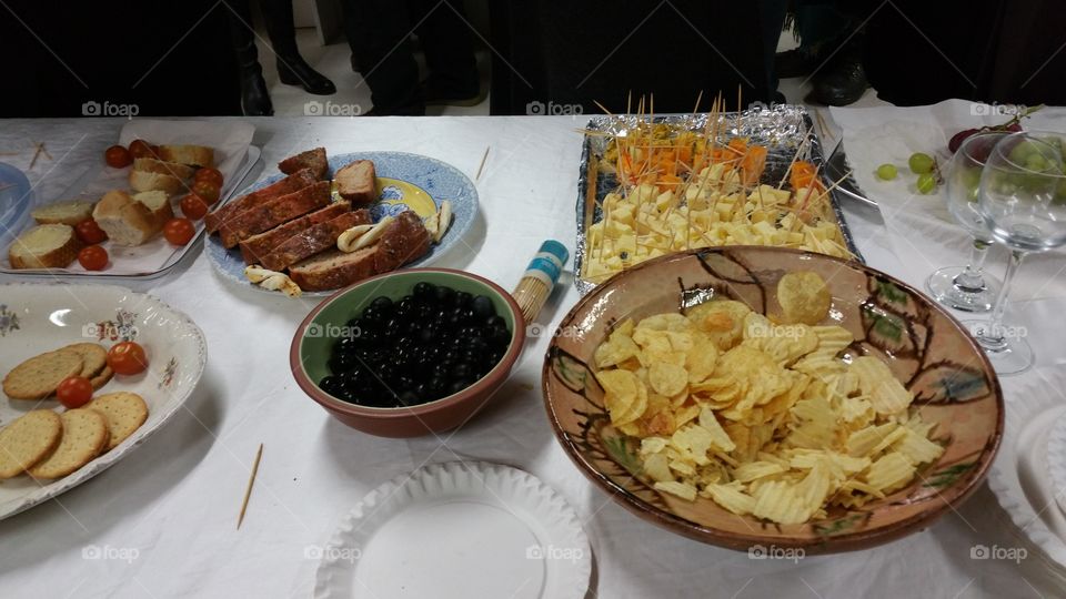 A snack table at a presentation in England