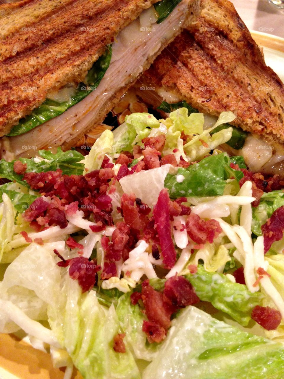 Lunch Time . Turkey panini and salad. 