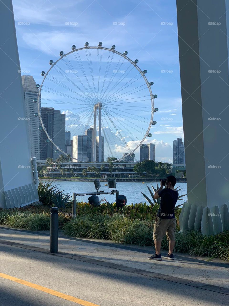 Scenery of Singapore Flyer with beautiful blue sky