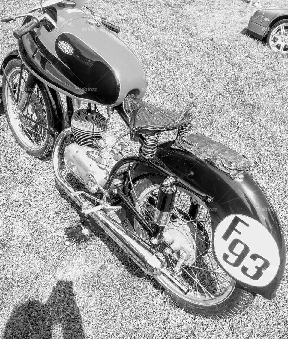 Black and White Vintage Ferrari Motorcycle