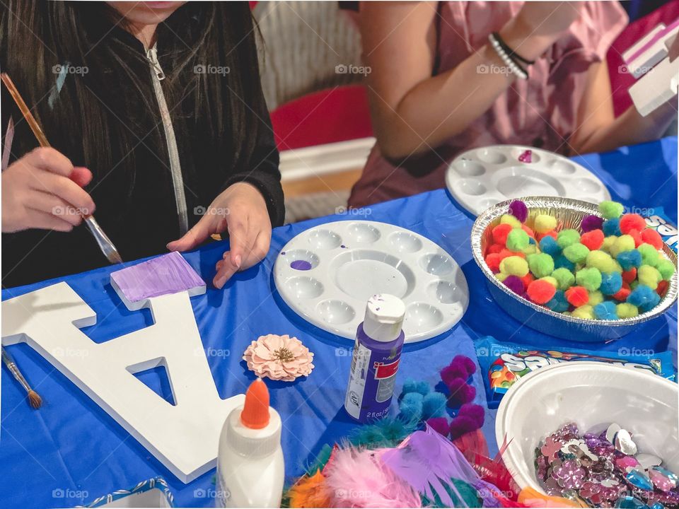 Girls making crafts and diy projects 