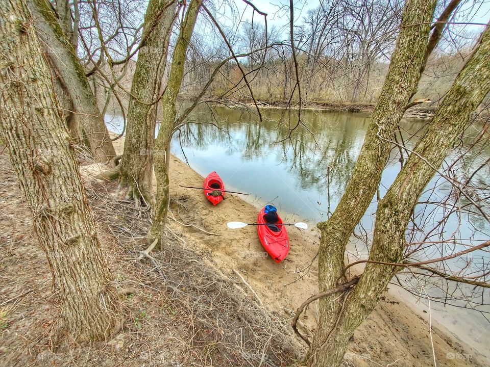 kayaks on beach