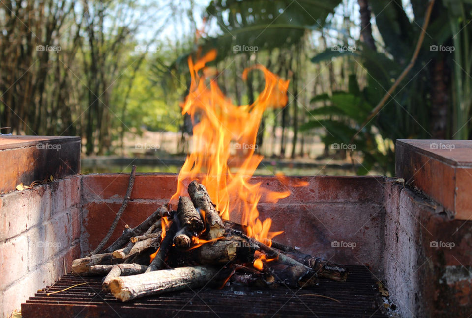 Flames burning on a wood oven