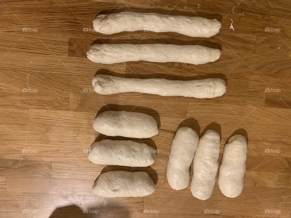 Nine pieces of dough for braid Chala bread