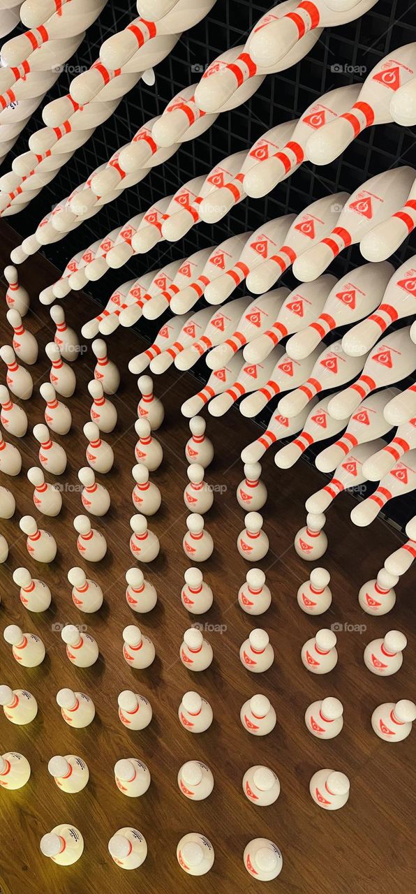 Bowling Pins in stylish arrangement 