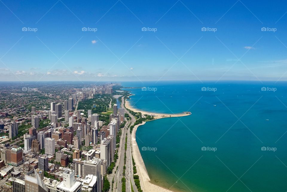 Chicago waterfront. This is an Ariel picture of the Chicago waterfront