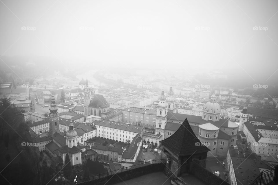 salzburg in fog. salzburg in fog, view from the fortress