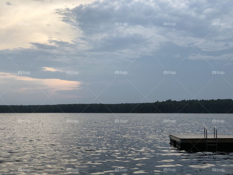 Pale blue twilight sunset on the lake
