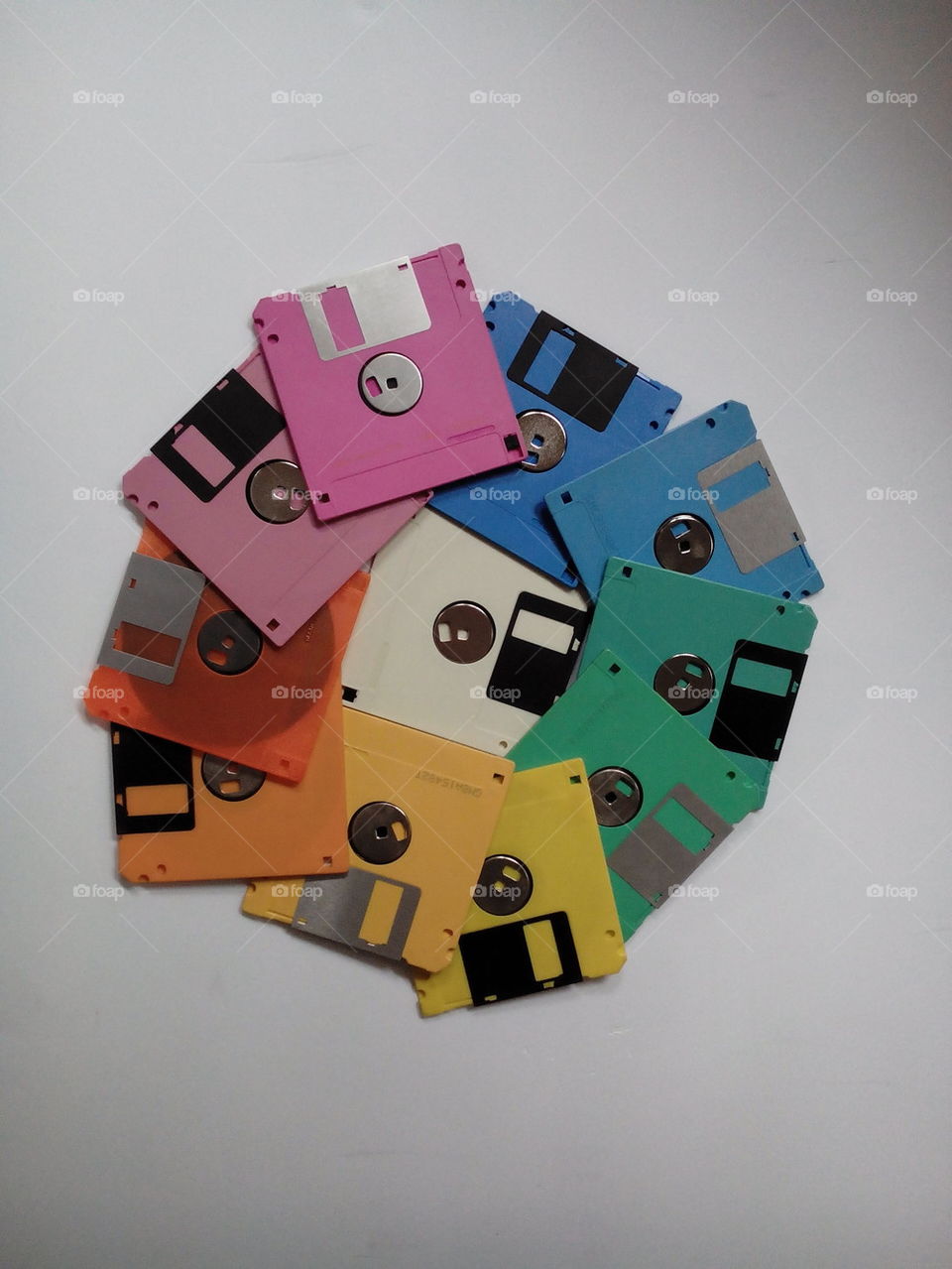 multi colors floppy disk data saving. remember those old storage disc