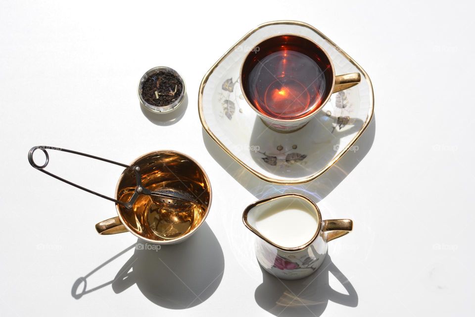 cups tea top view round beautiful texture background