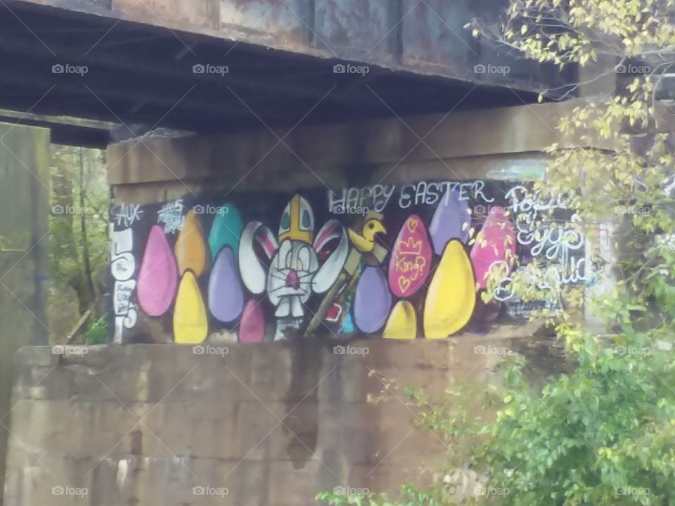 Suburban Graffiti Under A Railroad Bridge