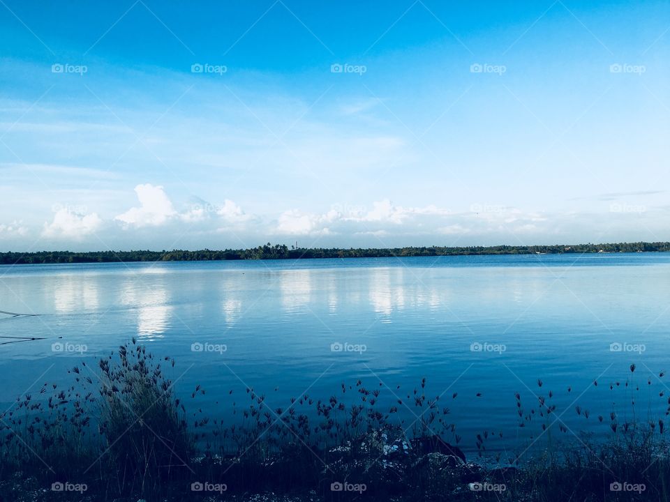 Blue sky, river view