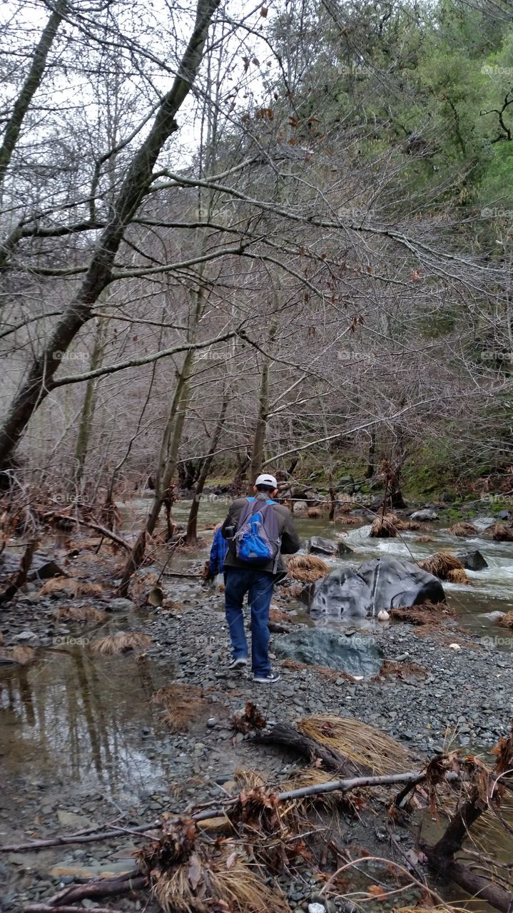 Hiking in forest after a heavy rain