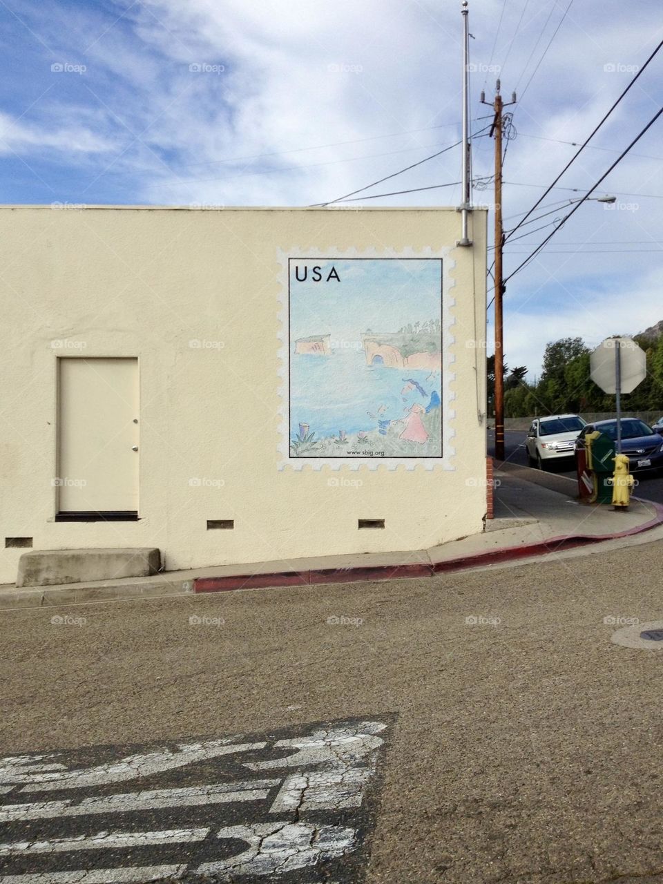 Stamp picture of the post office wall at the corner of the intersection
