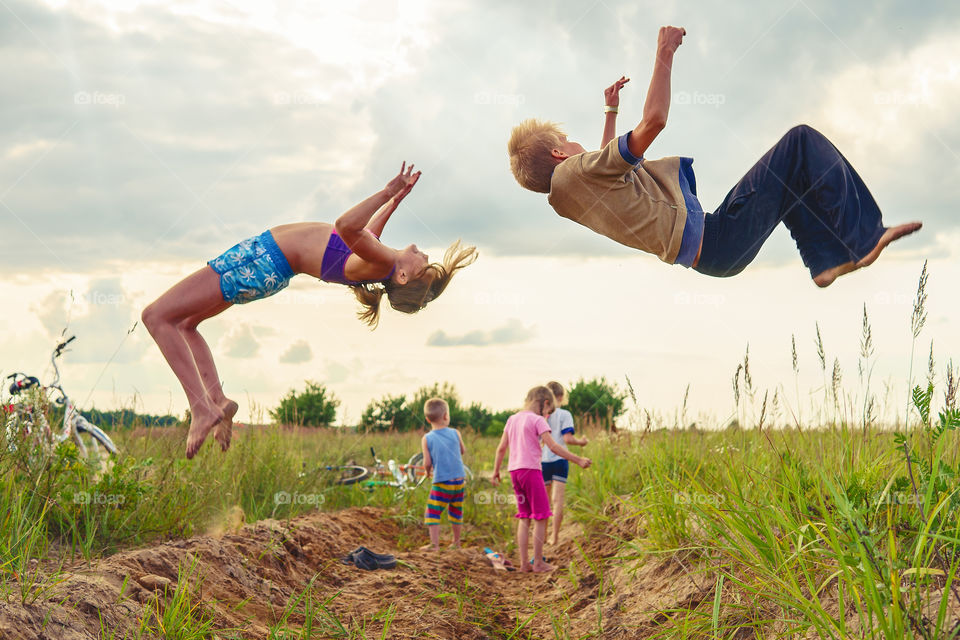 Kids jumping, having fun