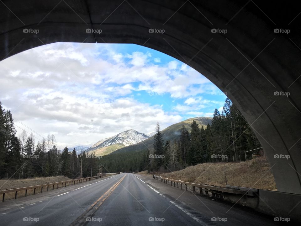 Driving through a tunnel.