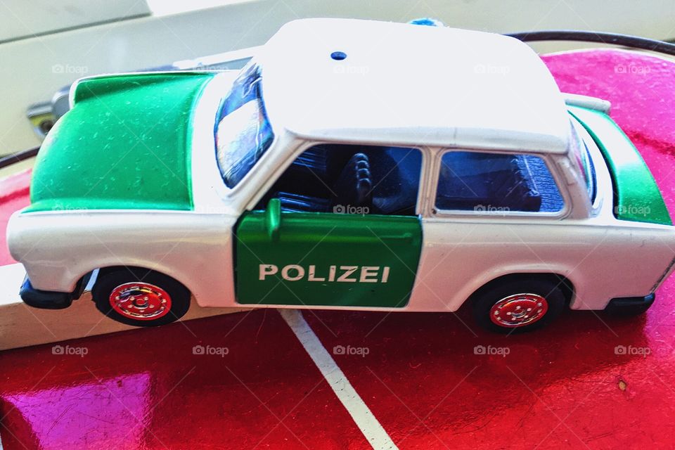 A toy police car.