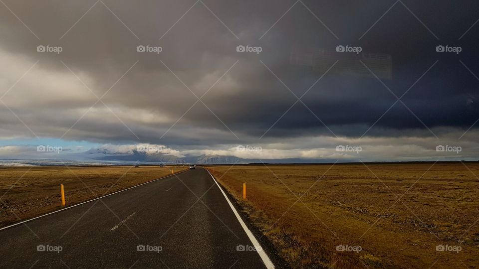 Icelandic road and upcoming thunderstorms