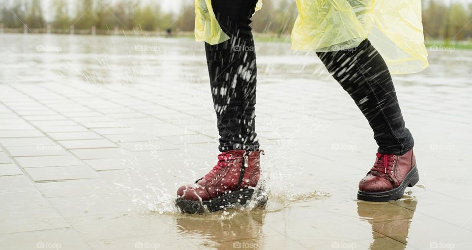 woman running in rain