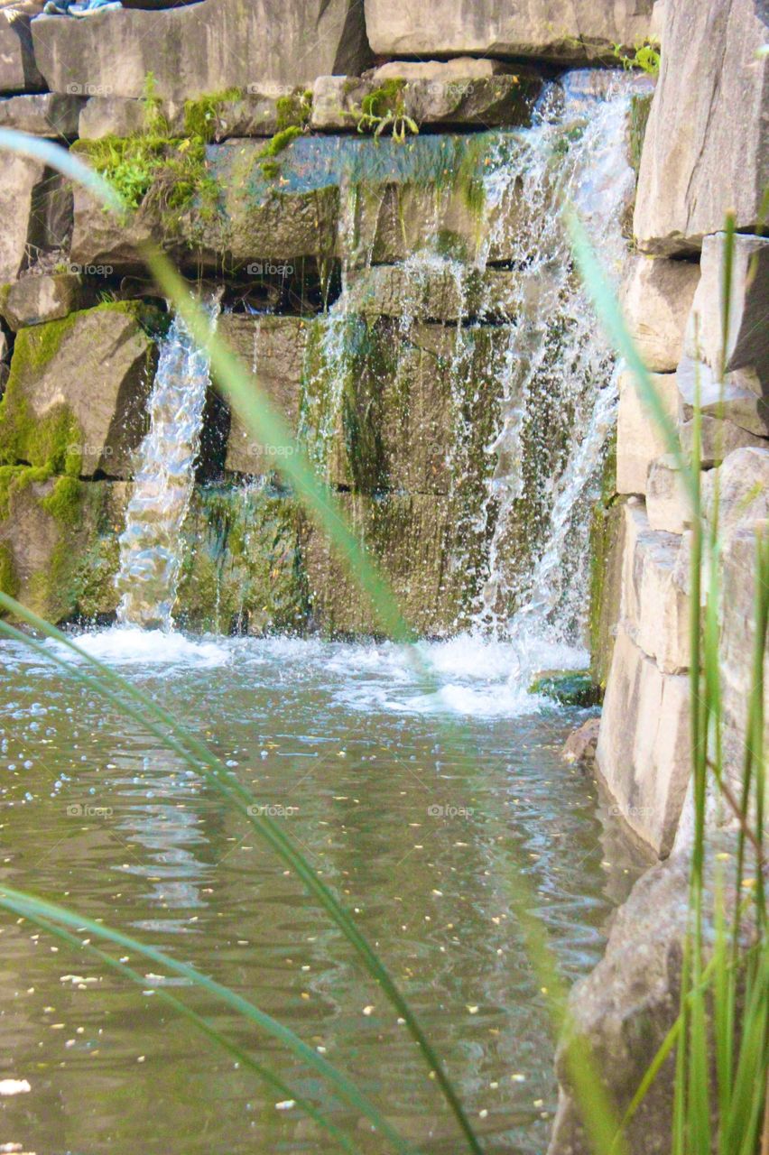 Waterfall as seen through grass