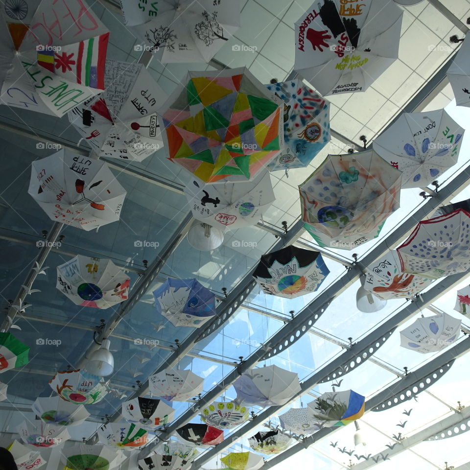 Umbrellas on the roof