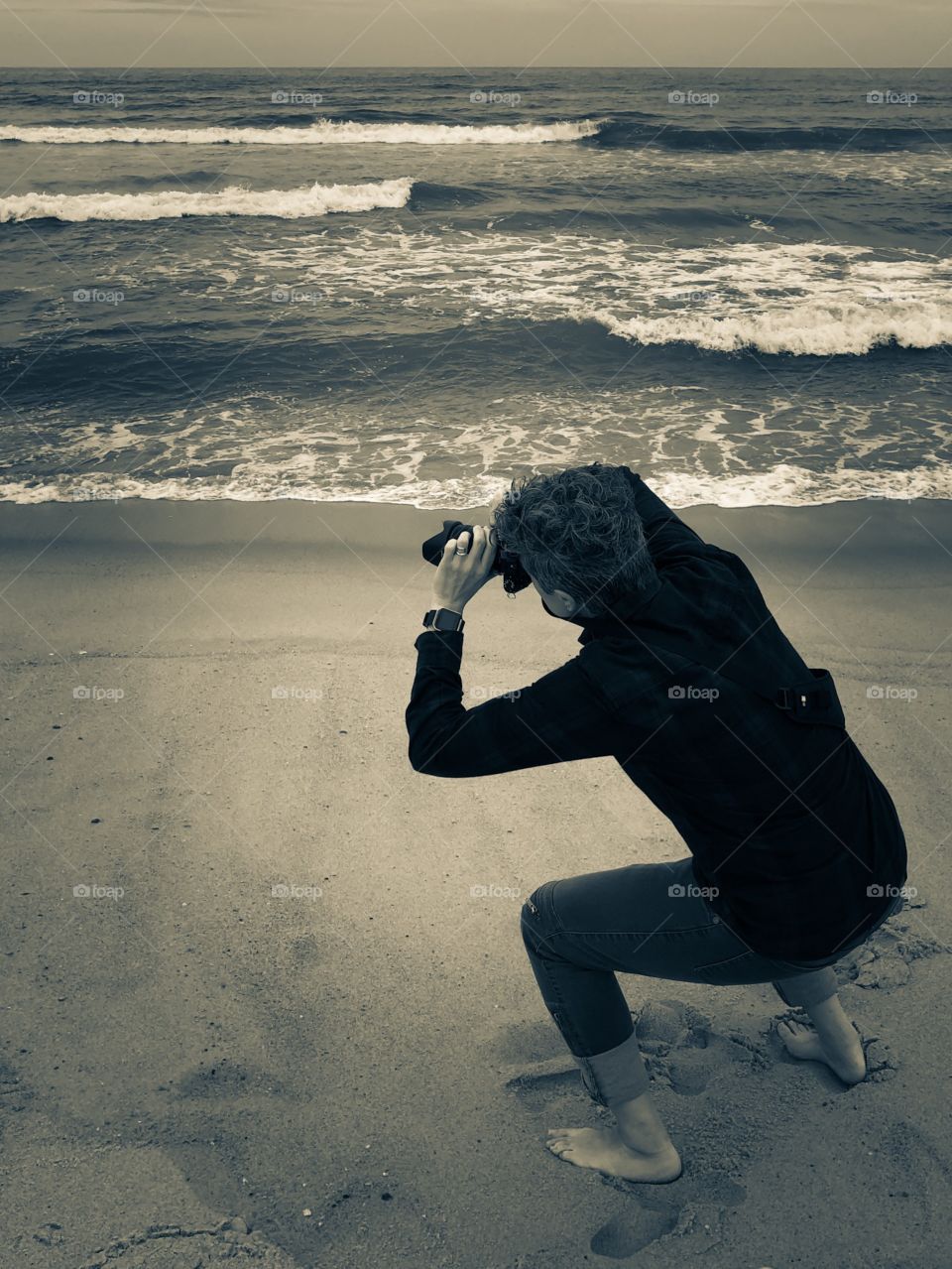 Staying In Good Shape, Photographer At Work, Photographer At The Beach, Photograph The Hamptons, Monochrome Beach Scene