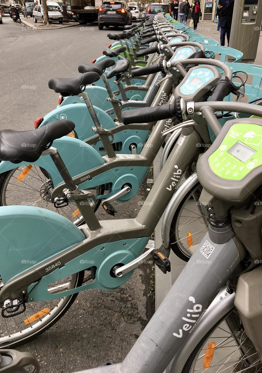 Line of bicycles in the city