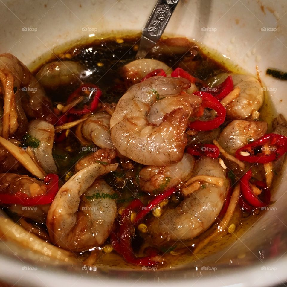 Marinated King prawns ready for stir fry