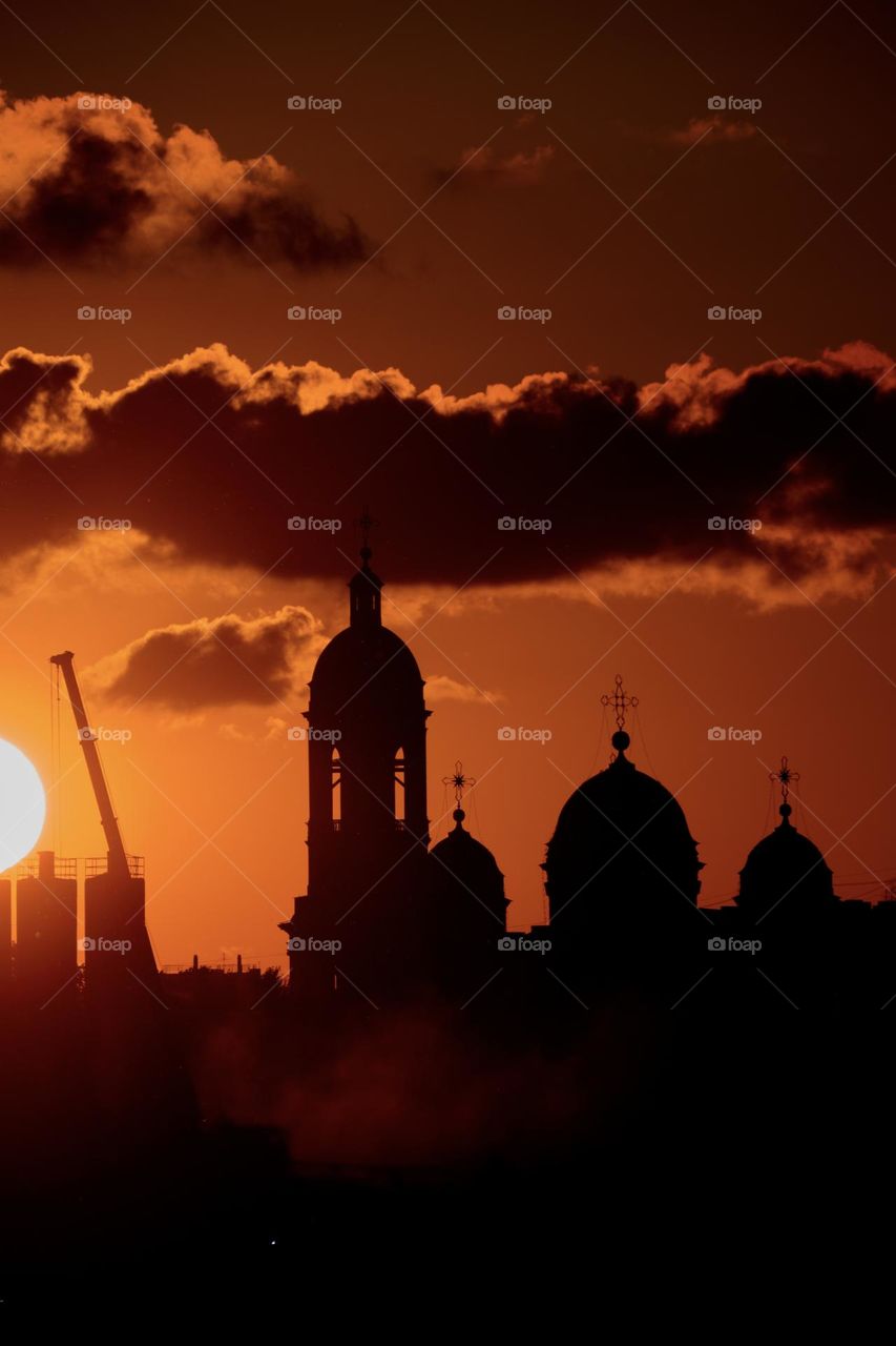 Church in the light of the sunset
