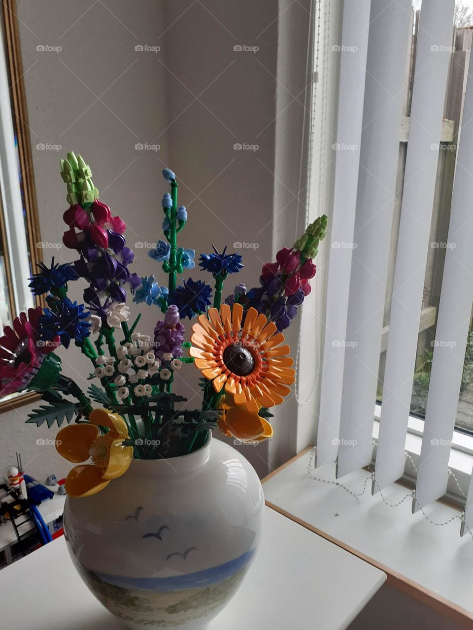 flowers made from small Lego bricks