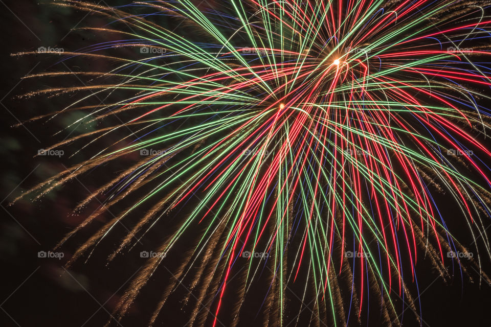 Fireworks in the sky. Colorful fireworks on Fourth of July in the black sky taken in Brookfield Wisconsin