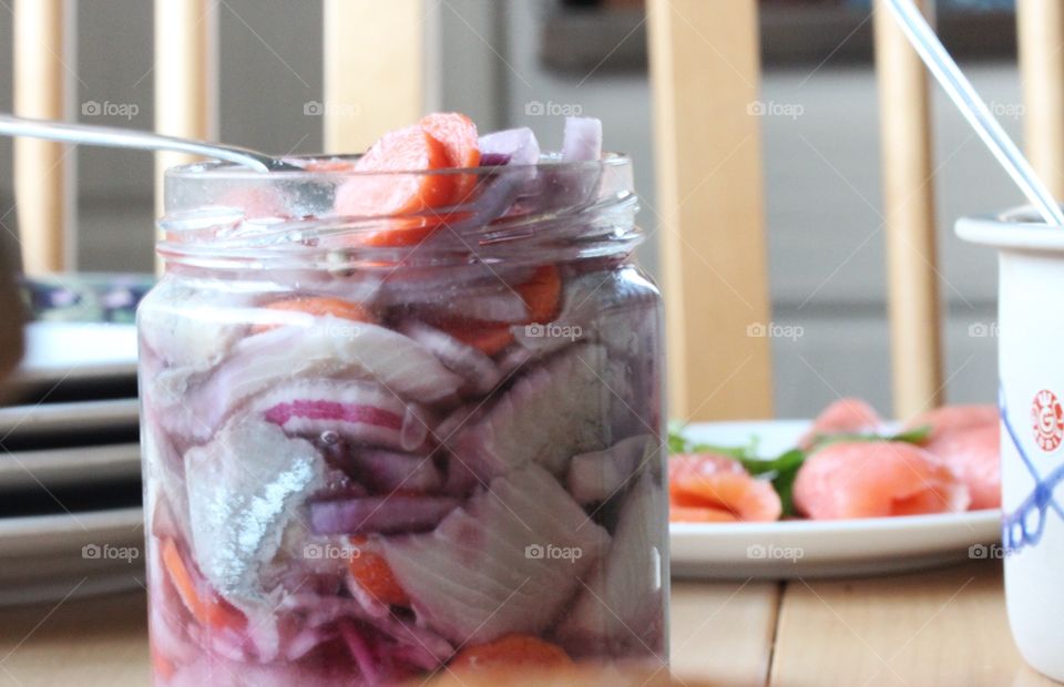 Closeup herring in a jar 