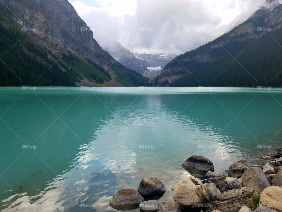 Lake Louise on an overcast day