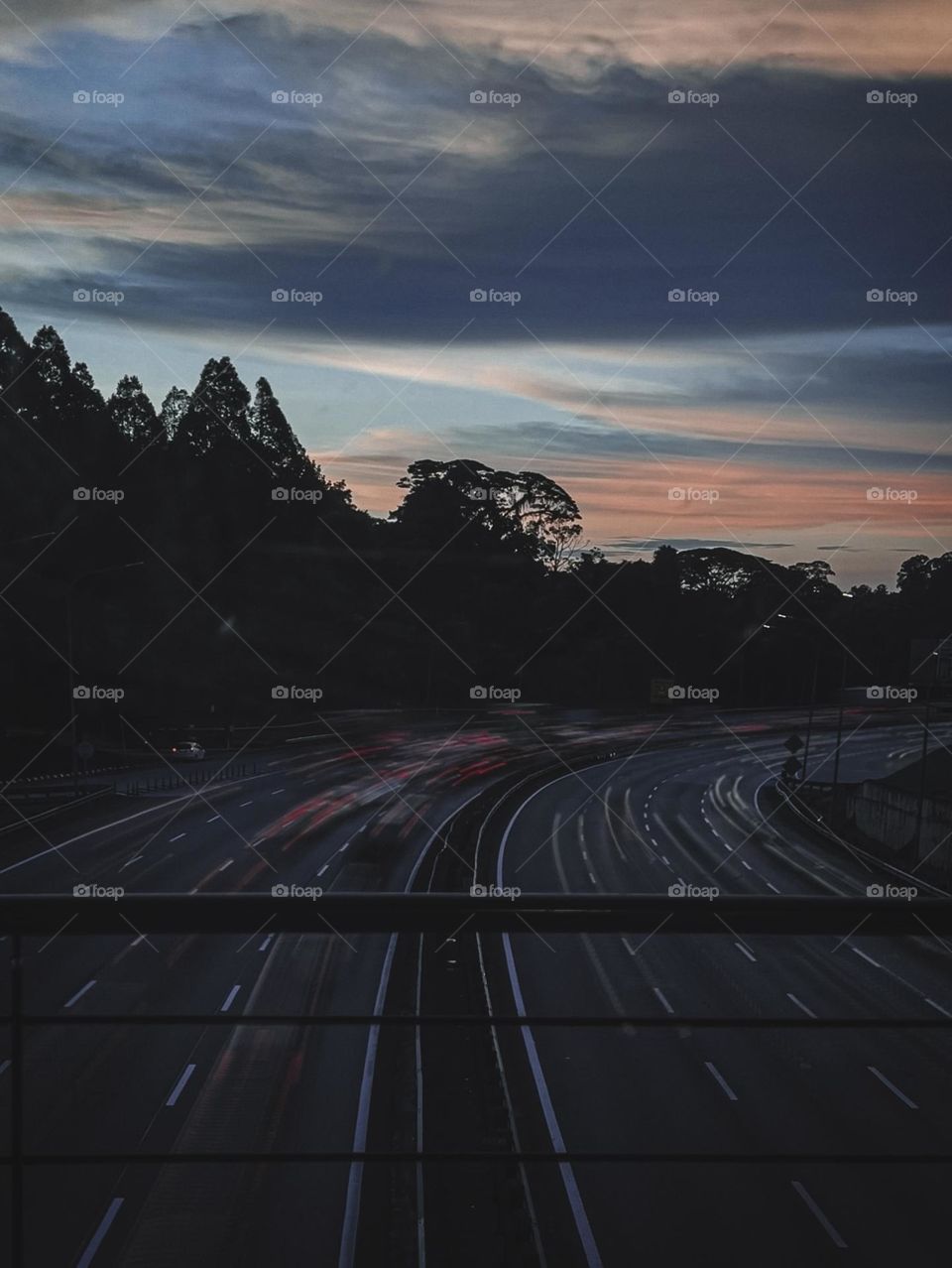 View from above the highway at night. long exposure edited photo.