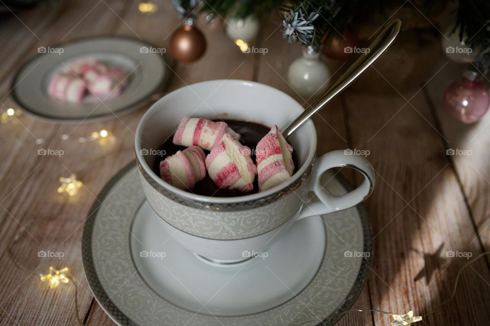 a cup of hot chocolate with marshmallows