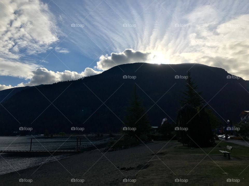 Silhouette of mountain at sunrise