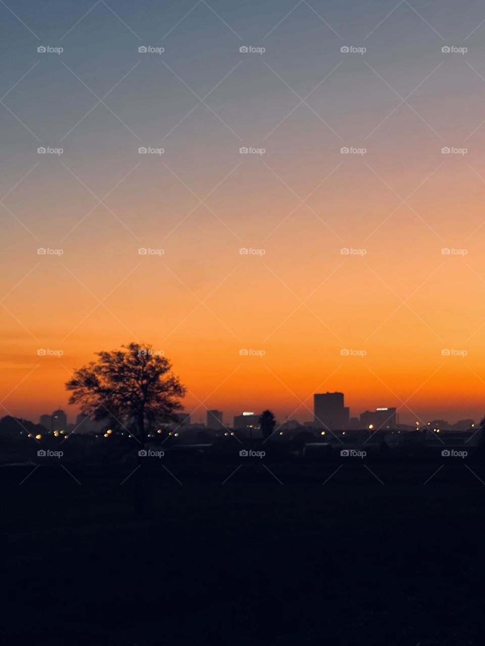 Sunset with city lights 