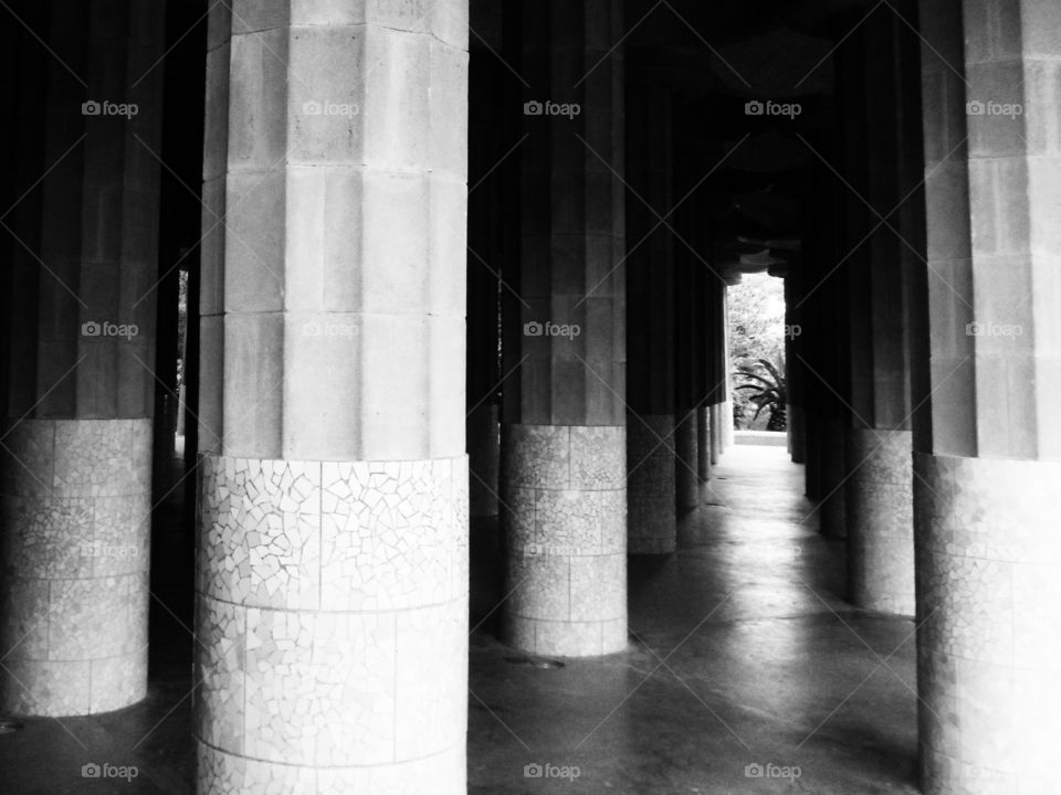 Column in the park Guell by Gaudi in Barcelone in Spain