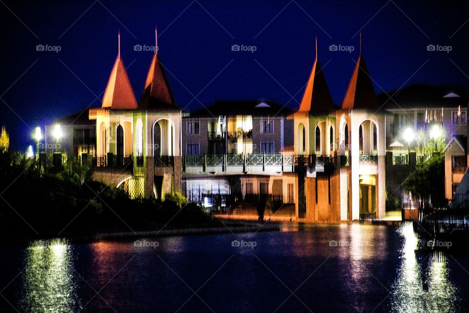 This beautiful scene was captured in Jeffreys Bay with the lights reflecting in the water