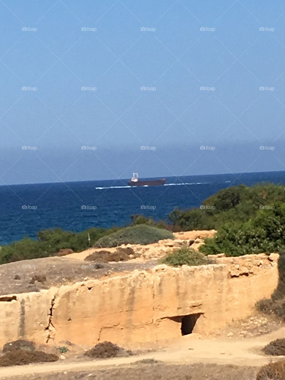 A ship wreck in Cyprus taken from a distance 