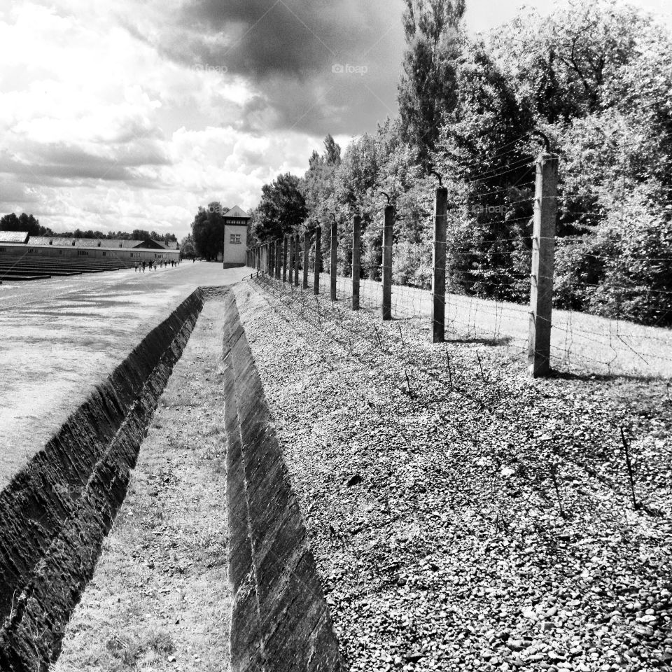 The remains of the border fence of the concentration camp, Dachau, in southern Germany.