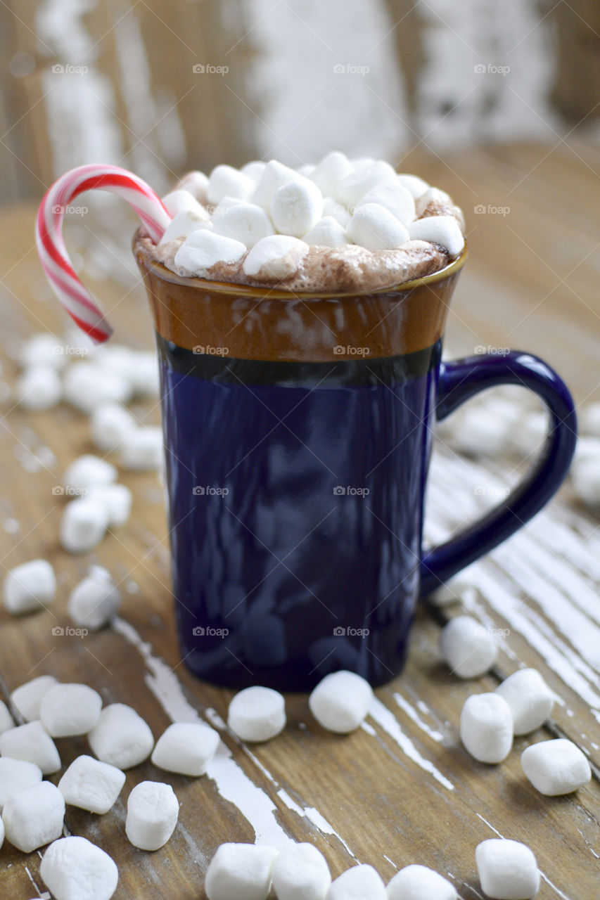 Close-up of coffee cup with marshmallows